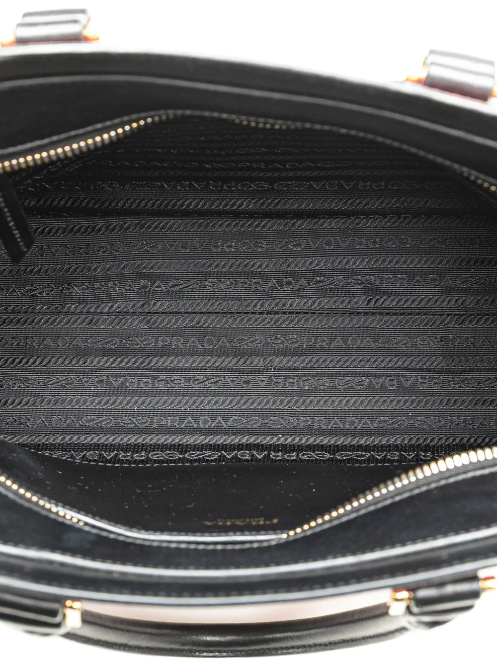 Pre-owned Prada 2010-2024 Bicolor Soft Calf Trimmed Saffiano Satchel In Black