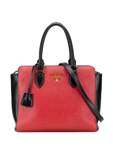 Prada Pre-Owned 2010-2024 Bicolor Soft Calf Trimmed Saffiano satchel