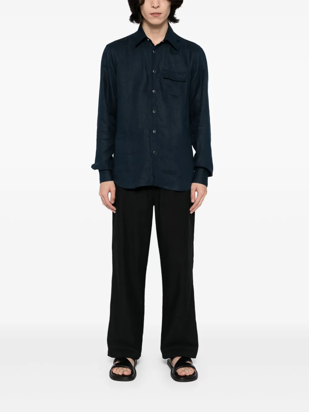 Kiton Linnen overhemd - Blauw