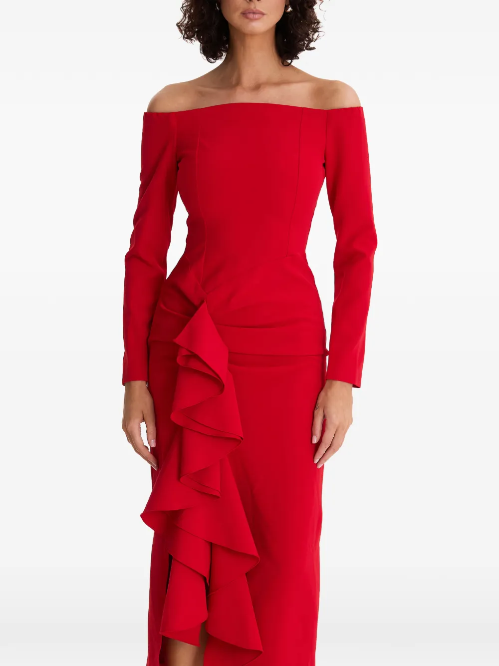 MOOS STUDIO Off-shoulder midi-jurk Rood