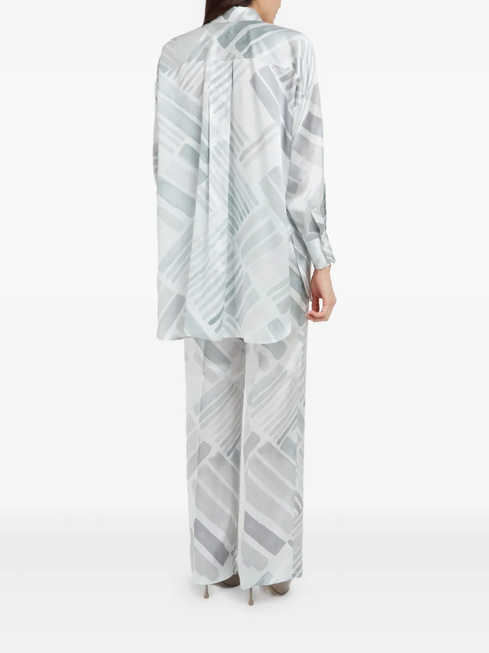 Kiton Ethnic Brush zijden blouse met patroon Grijs