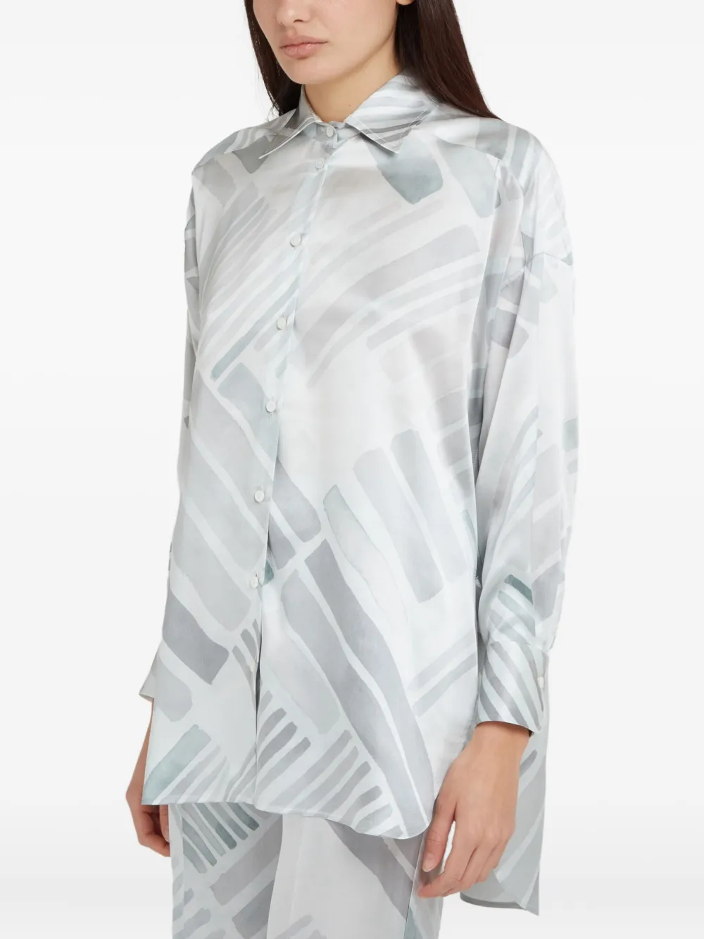 Kiton Ethnic Brush zijden blouse met patroon Grijs