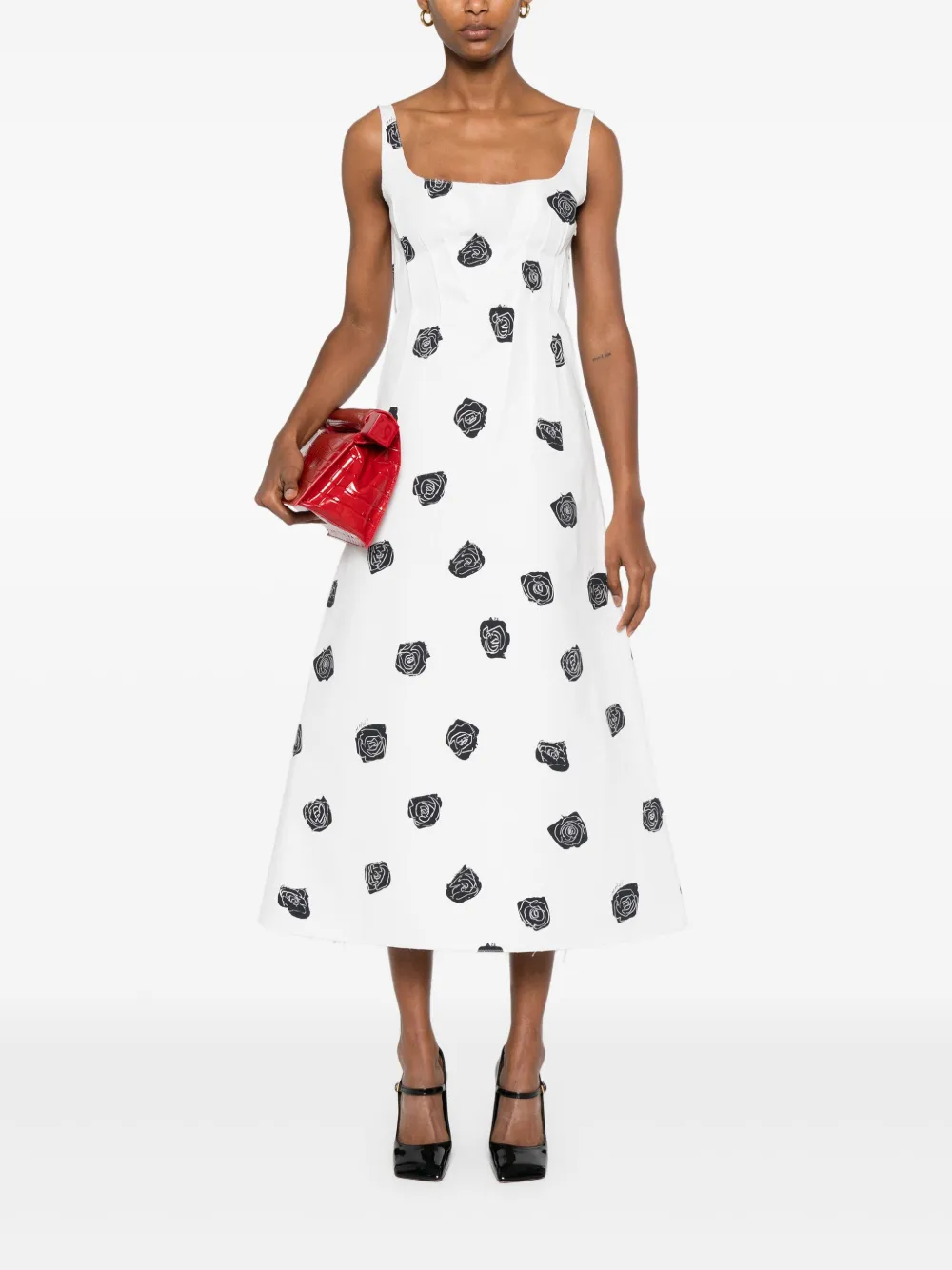 Marni rose-print midi dress - Wit