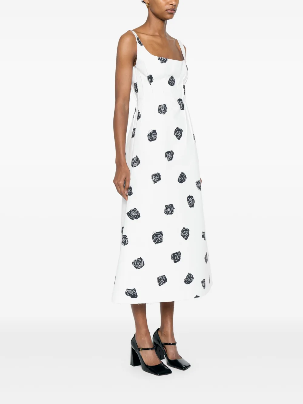 Marni Midi-jurk met roosprint Wit