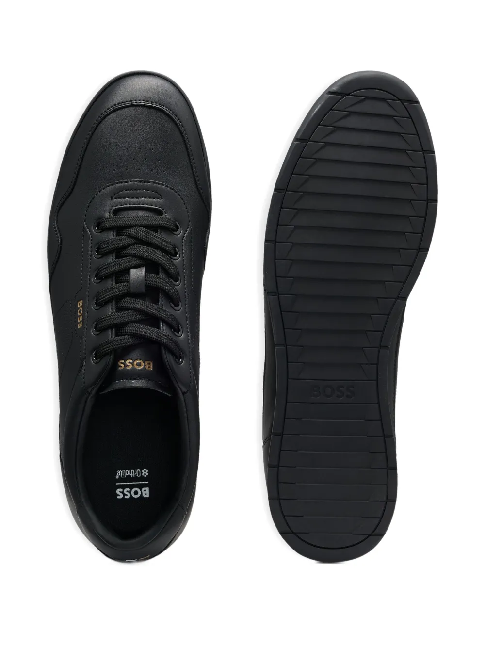BOSS logo-stamp leather sneakers Black