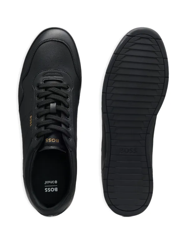 BOSS logo-stamp Leather Sneakers | Black | FARFETCH IN
