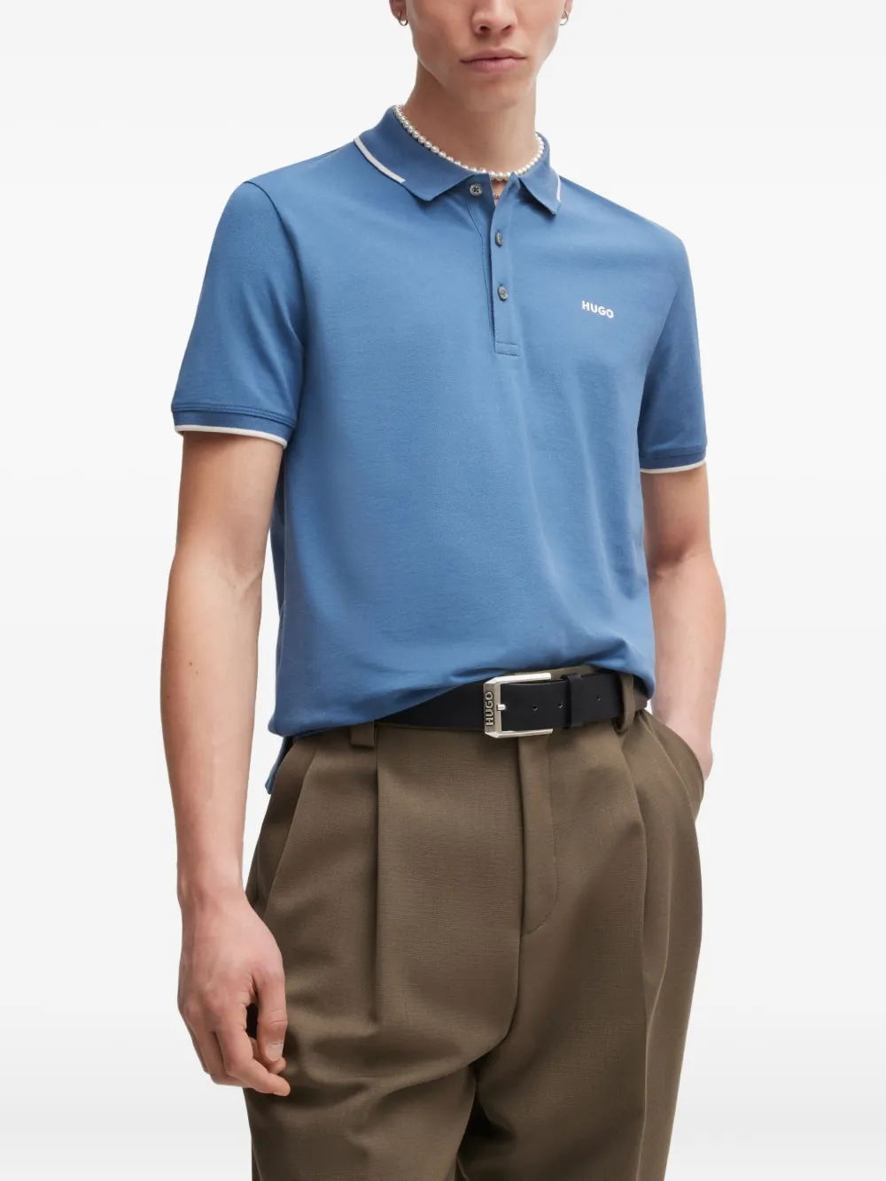 HUGO Poloshirt met contrasterende kraag Blauw