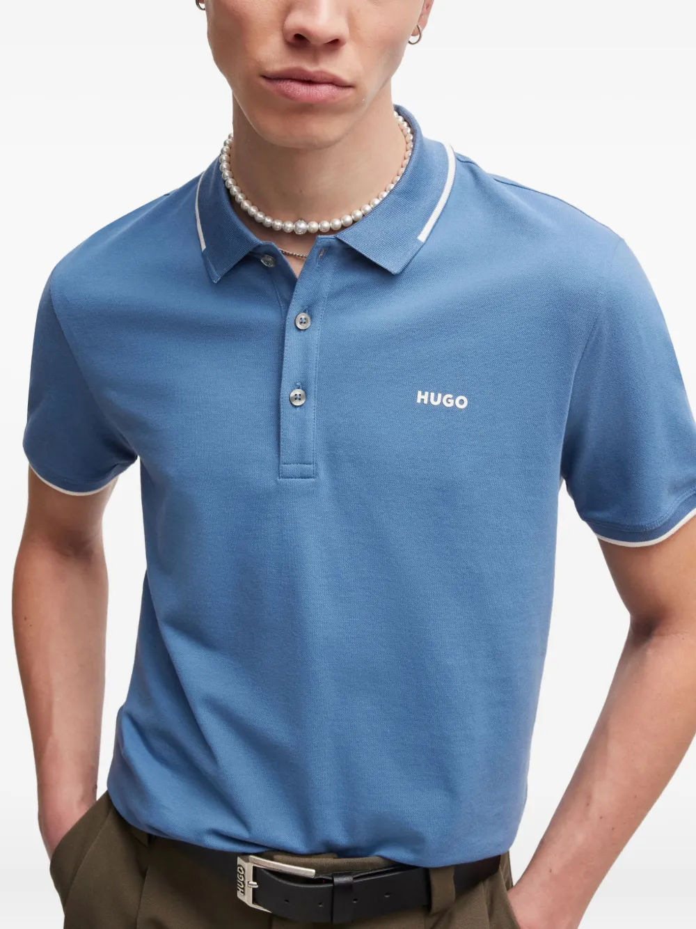 HUGO Poloshirt met contrasterende kraag Blauw