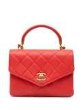 CHANEL Pre-Owned 2019 Small CC Quilted Calfskin Metal Top Handle Envelope Flap satchel - Red