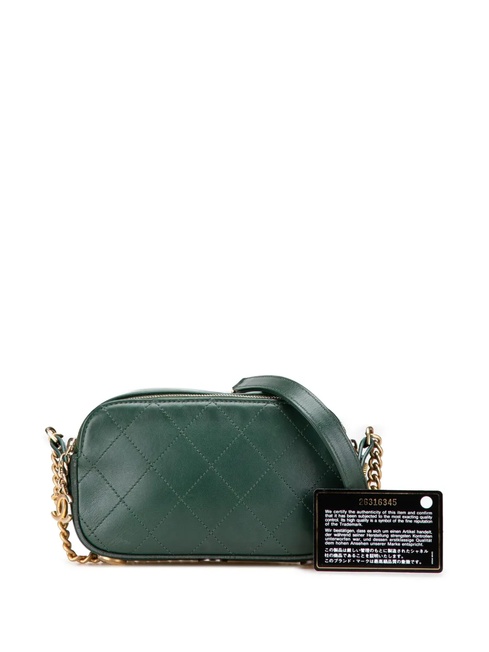 Pre-owned Chanel 2018-2019 Stitched Calfskin And Grosgrain Button Up Double Zip Camera Bag Crossbody Bag In Green