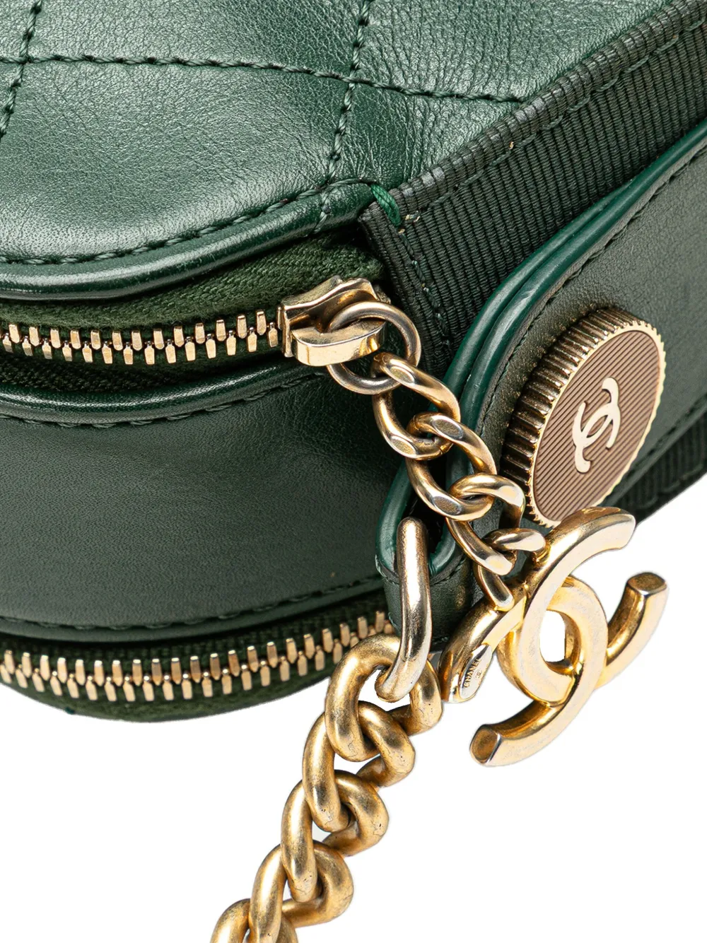 Pre-owned Chanel 2018-2019 Stitched Calfskin And Grosgrain Button Up Double Zip Camera Bag Crossbody Bag In Green
