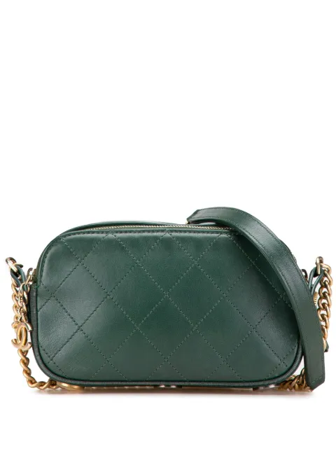 CHANEL Pre-Owned 2018-2019 Stitched Calfskin and Grosgrain Button Up Double Zip Camera Bag crossbody bag