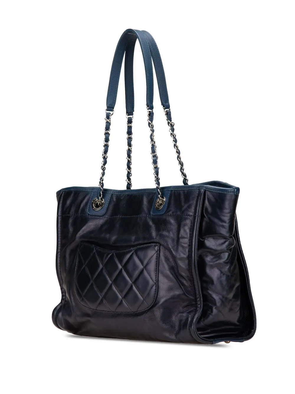 Pre-owned Chanel 2016-2017 Small Glazed Calfskin And Caviar Deauville Tote Bag In Blue