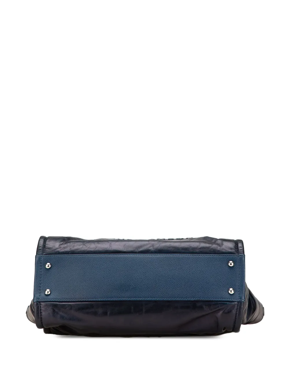 Pre-owned Chanel 2016-2017 Small Glazed Calfskin And Caviar Deauville Tote Bag In Blue