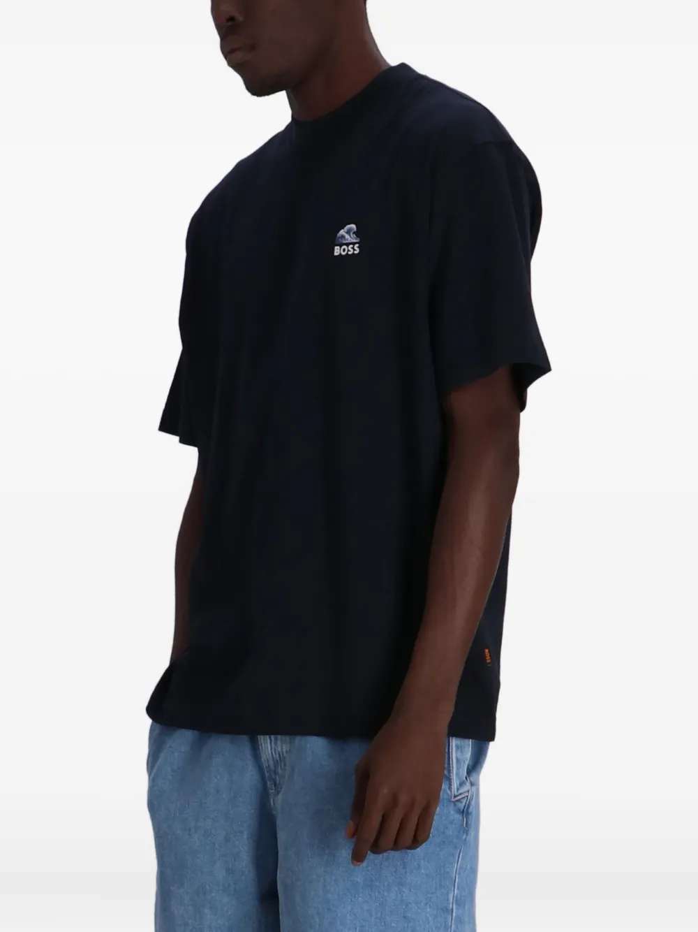 BOSS T-shirt met logodetail Blauw