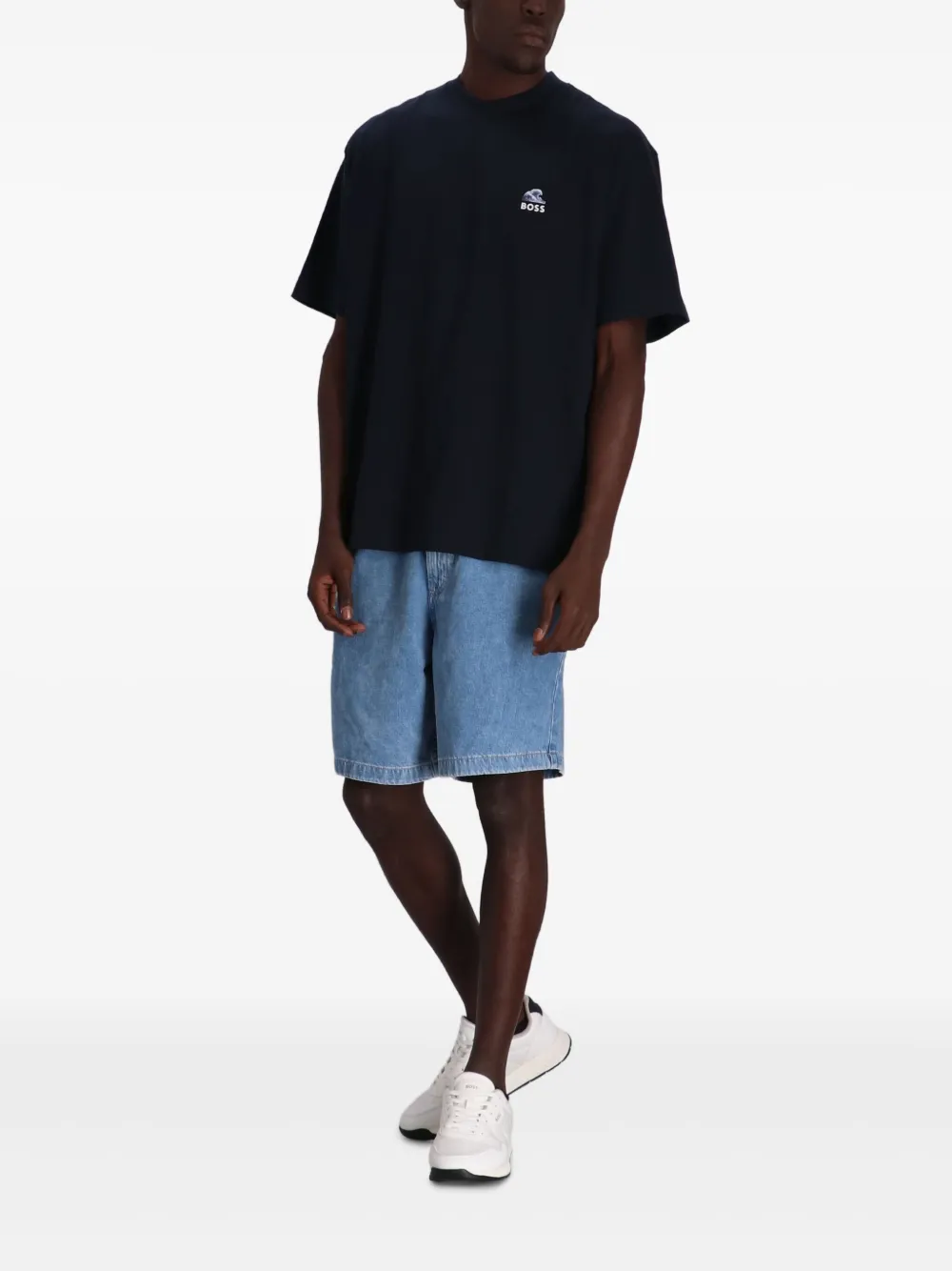 BOSS T-shirt met logodetail - Blauw