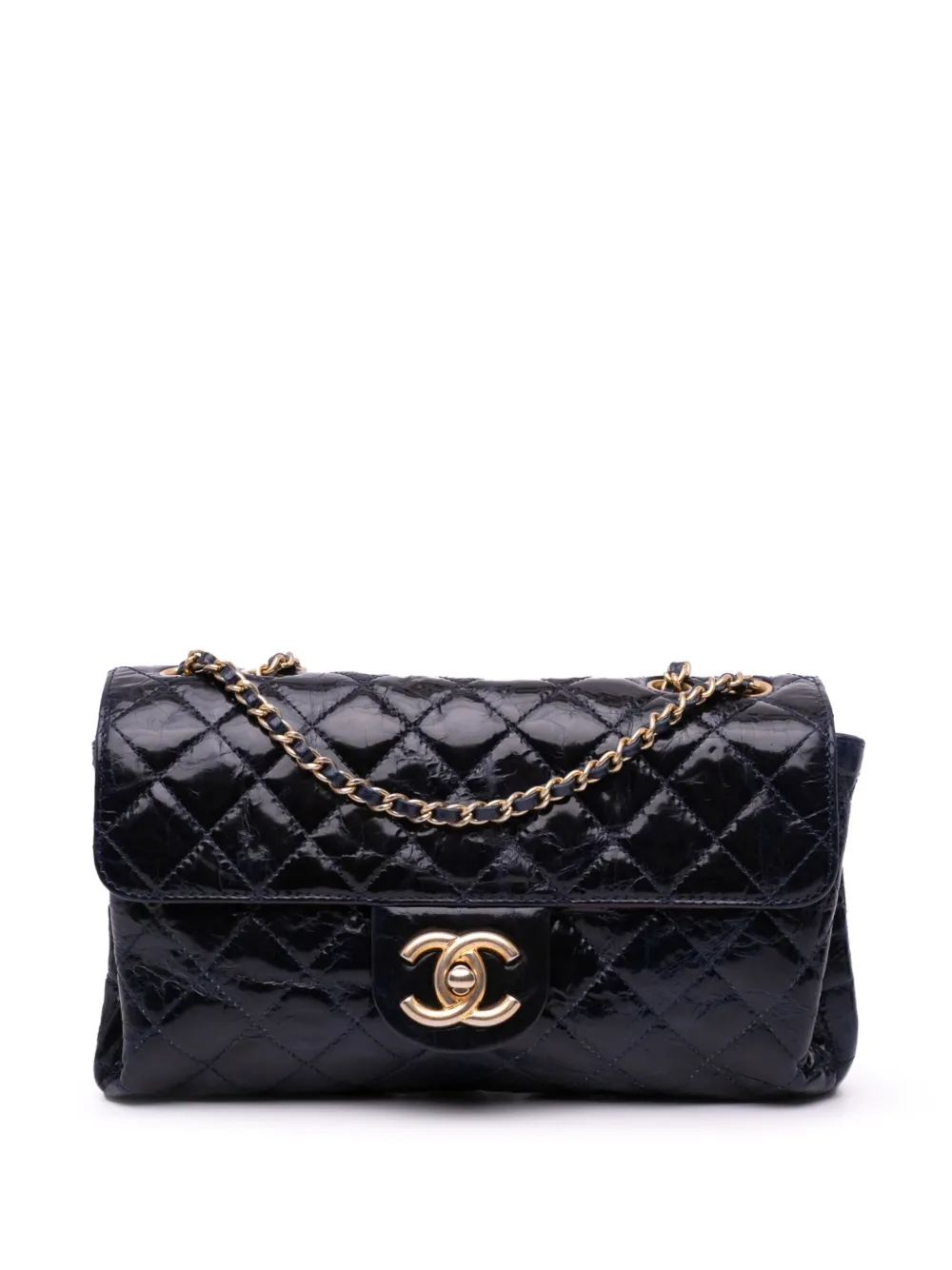 CHANEL Pre-Owned 2010-2011 CC Accordion Flap Umhängetasche aus glasiertem Kalbsleder mit Riss-Effekt | Blau | Image 1