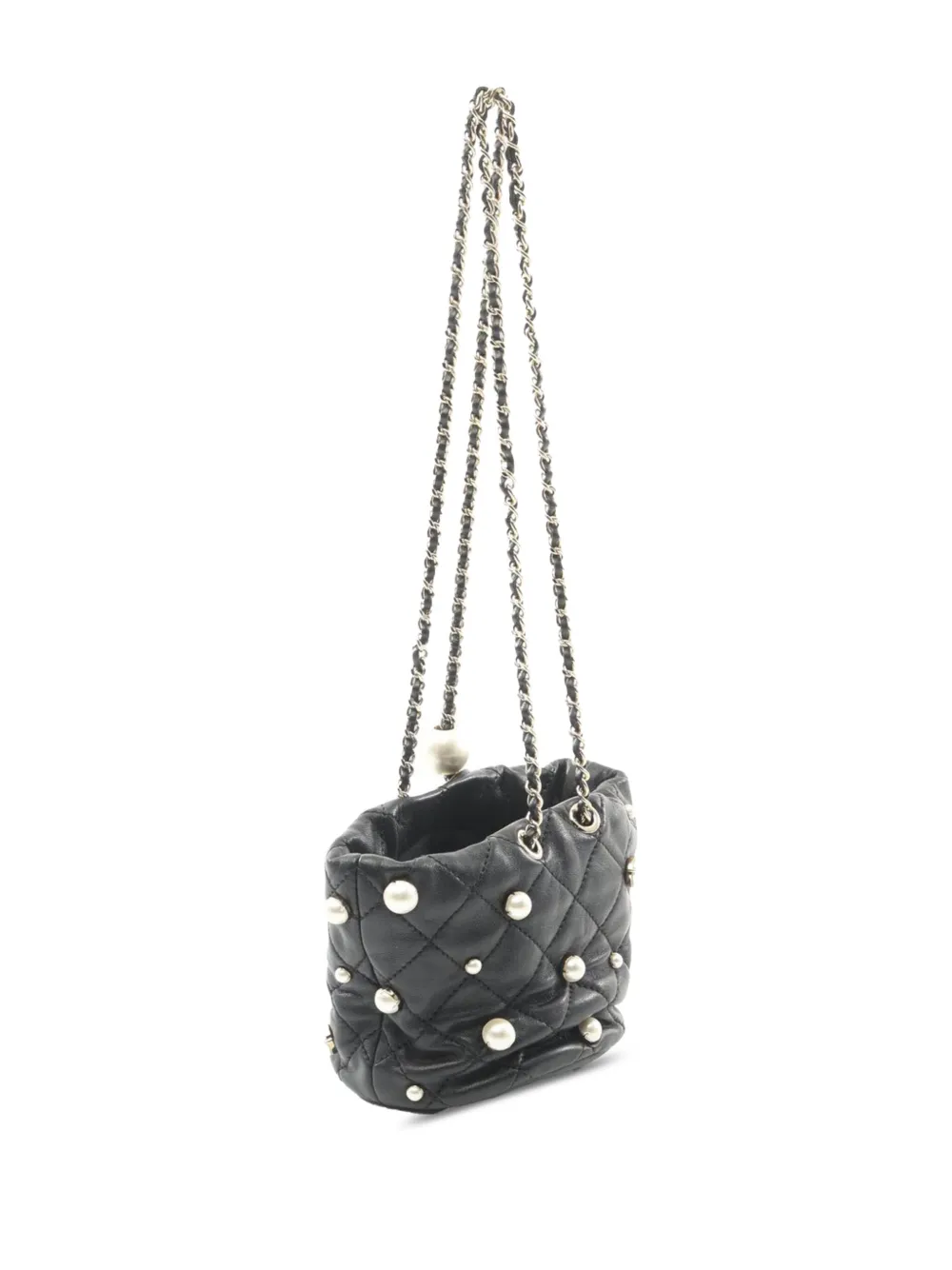 CHANEL Pre-Owned 2021 Mini Quilted Lambskin About Pearls Drawstring bucket bag | Pre-Owned | Image 2