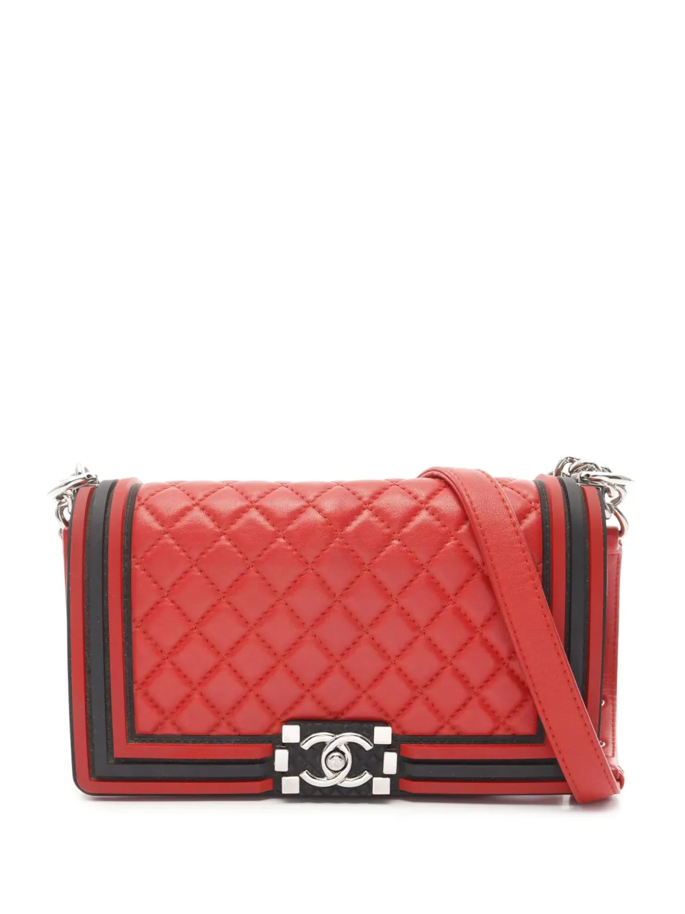 CHANEL Pre-Owned 2017-2018 オールド ミディアム バイカラー ラムスキン&ラバー ボーイ フラップ CHANEL Pre-Owned 2017-2018 オールド ミディアム バイカラー ラムスキン&ラバー ボーイ フラップ