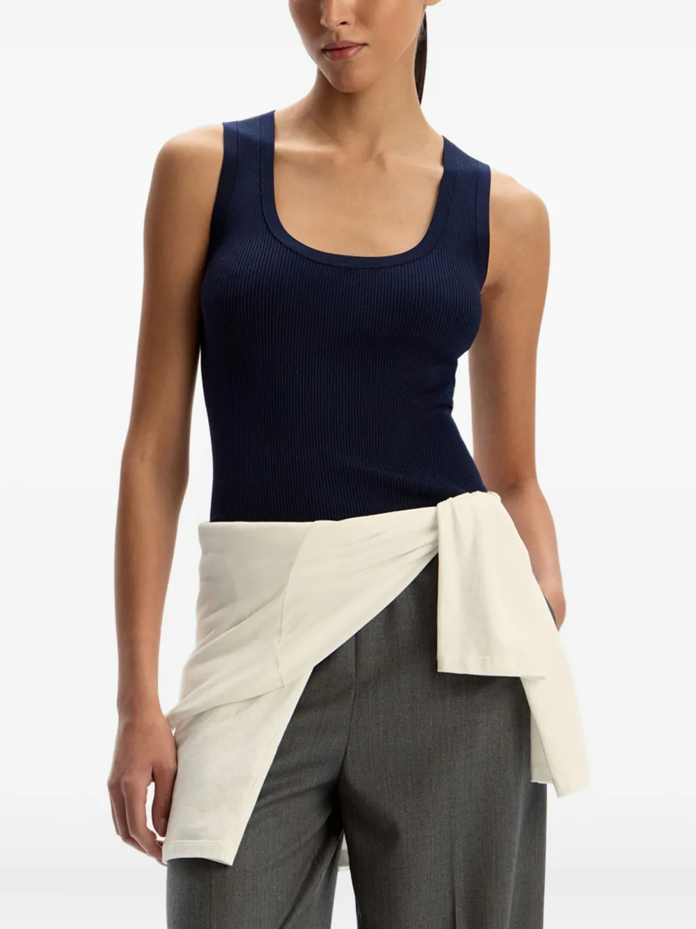 12 STOREEZ Geribbelde tanktop Blauw