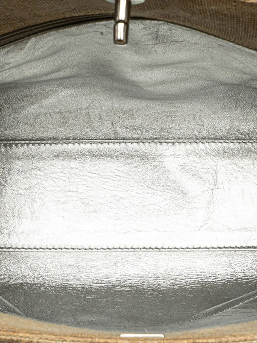Pre-owned Chanel 1997-1999 Cc Stitched Linen Chain Tote Bag In Brown