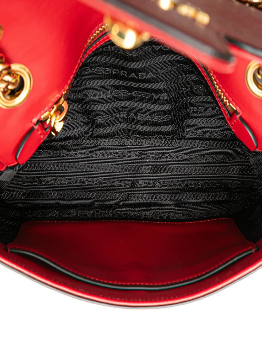 Pre-owned Prada 2000-2024 Saffiano Pattina Chain Crossbody Bag In Red