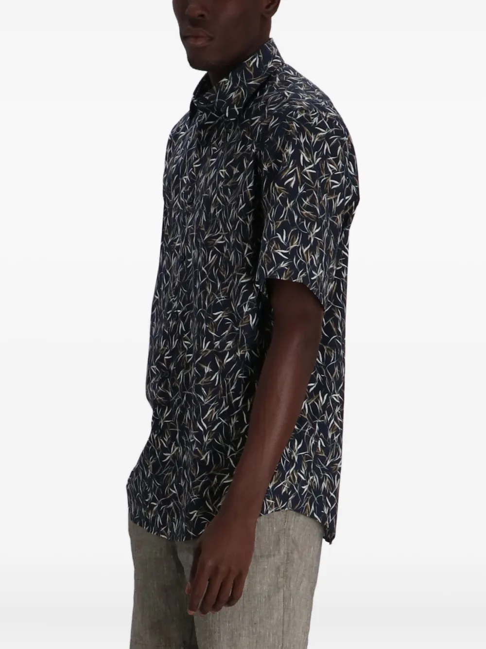BOSS Joe overhemd met bladerprint en korte mouwen Blauw