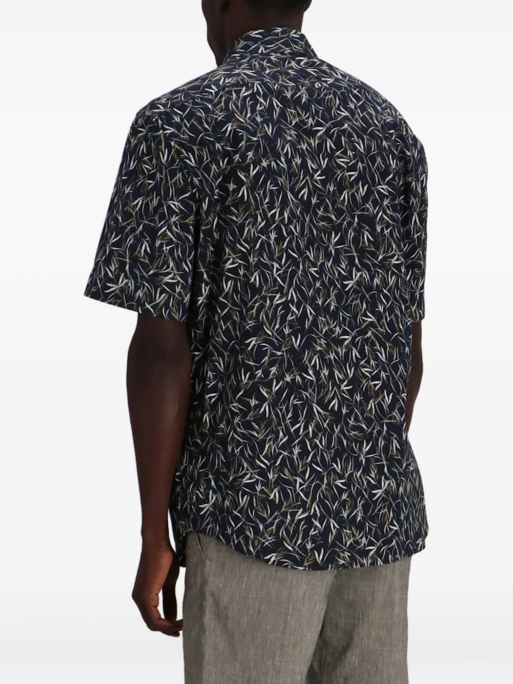 BOSS Joe overhemd met bladerprint en korte mouwen Blauw