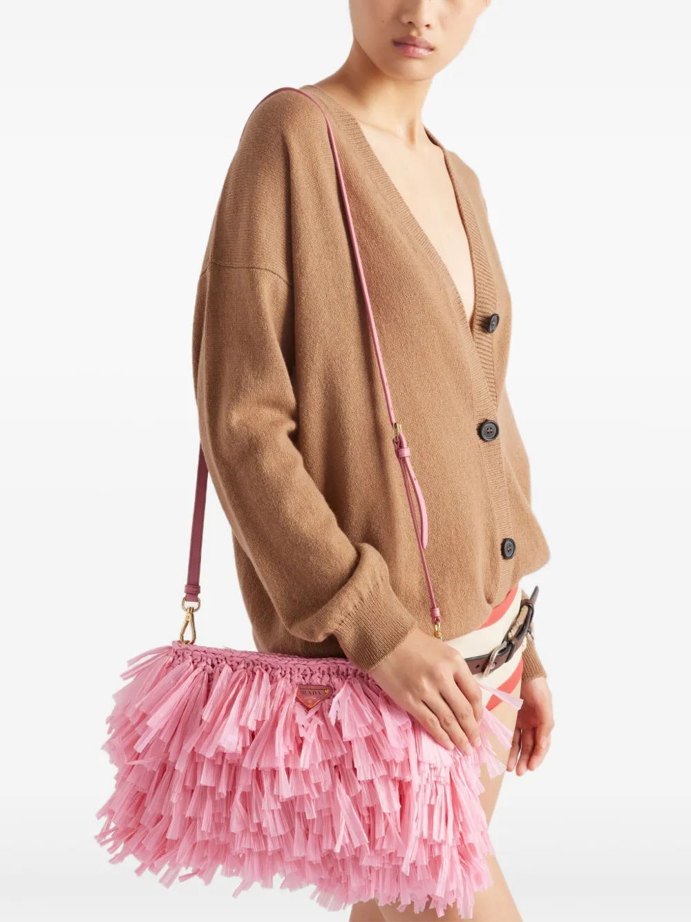 Prada Medium clutch met franje Roze