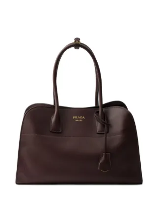 PRADA レザー トートバッグ ダークブラウン Prada Large Leather Tote Bag | Brown | FARFETCH
