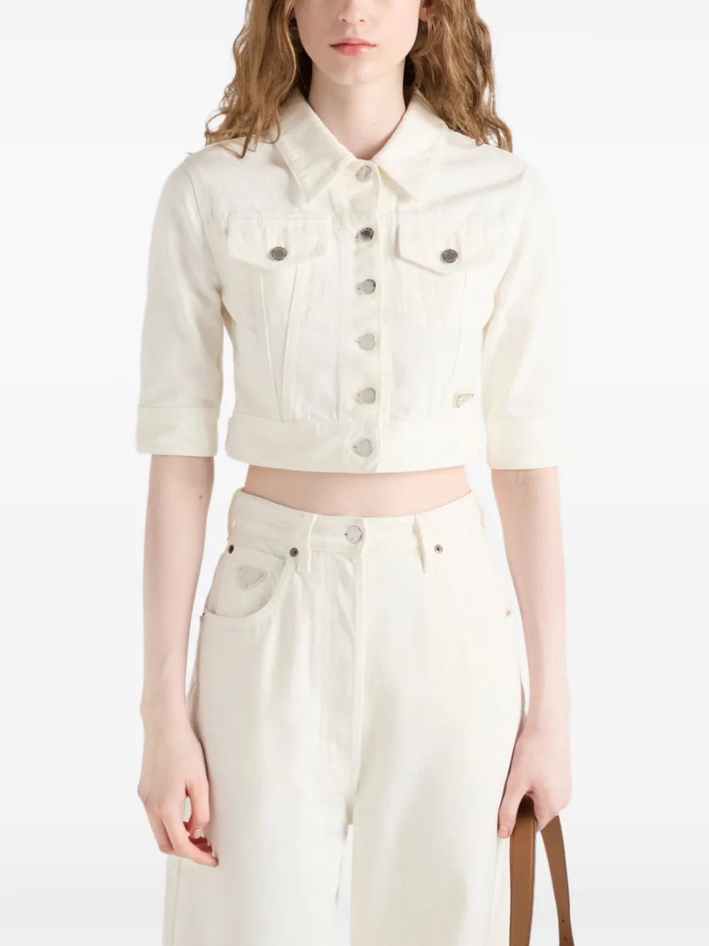 Prada Cropped denim jack Wit