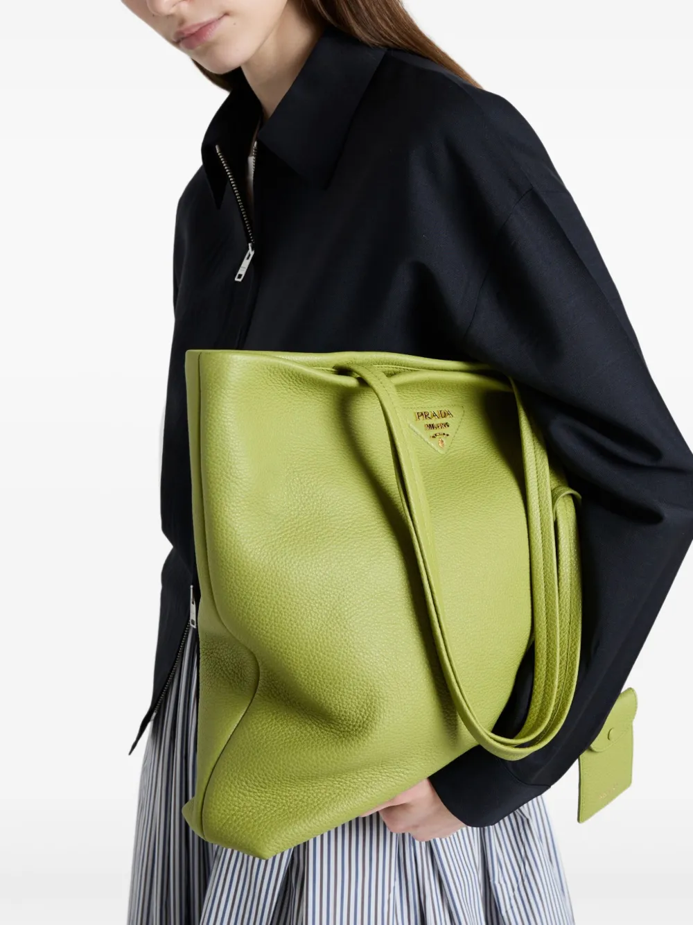 Prada Leren shopper Groen