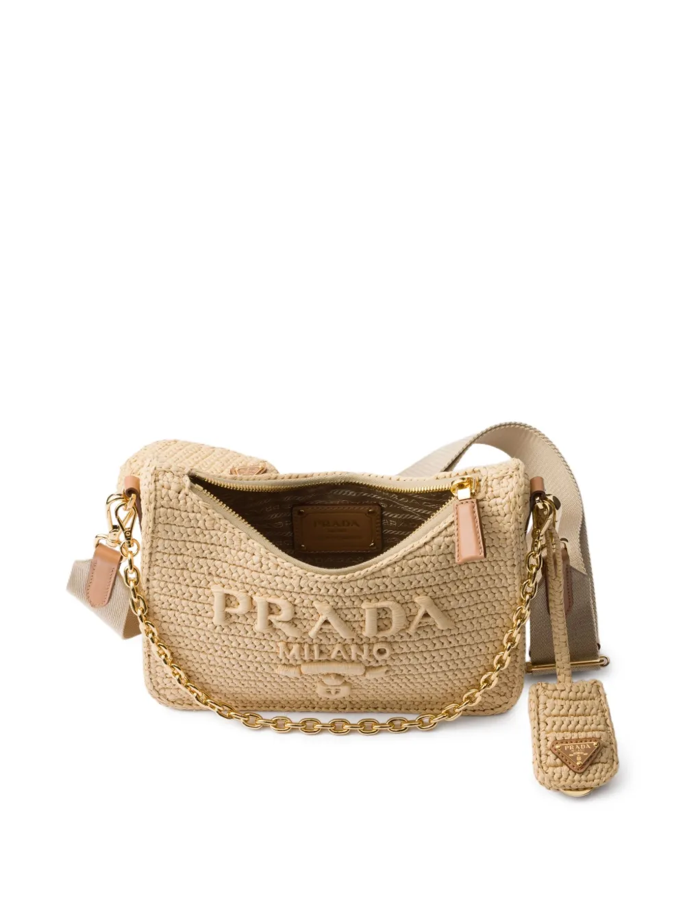 Prada Re-Edition 2005 gehaakte tas Beige