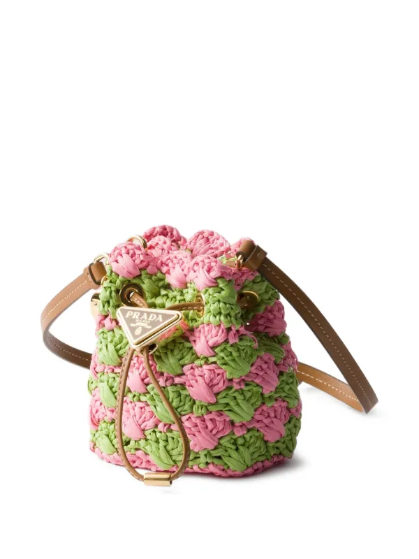 Prada Mini crochet-knit Bucket Bag Green FARFETCH