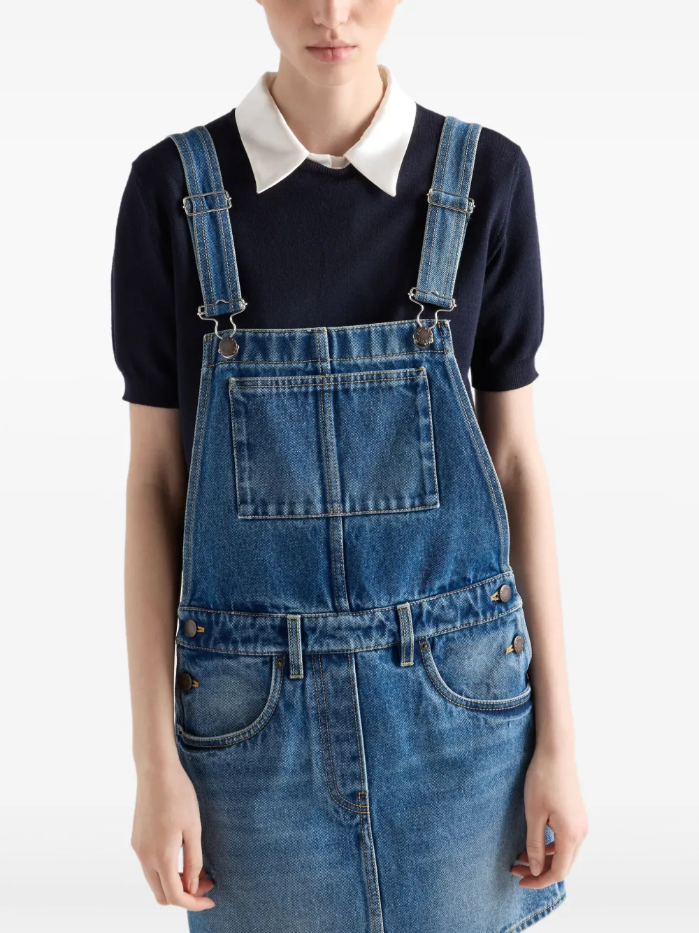 Prada Denim mini-jurk met bies Blauw