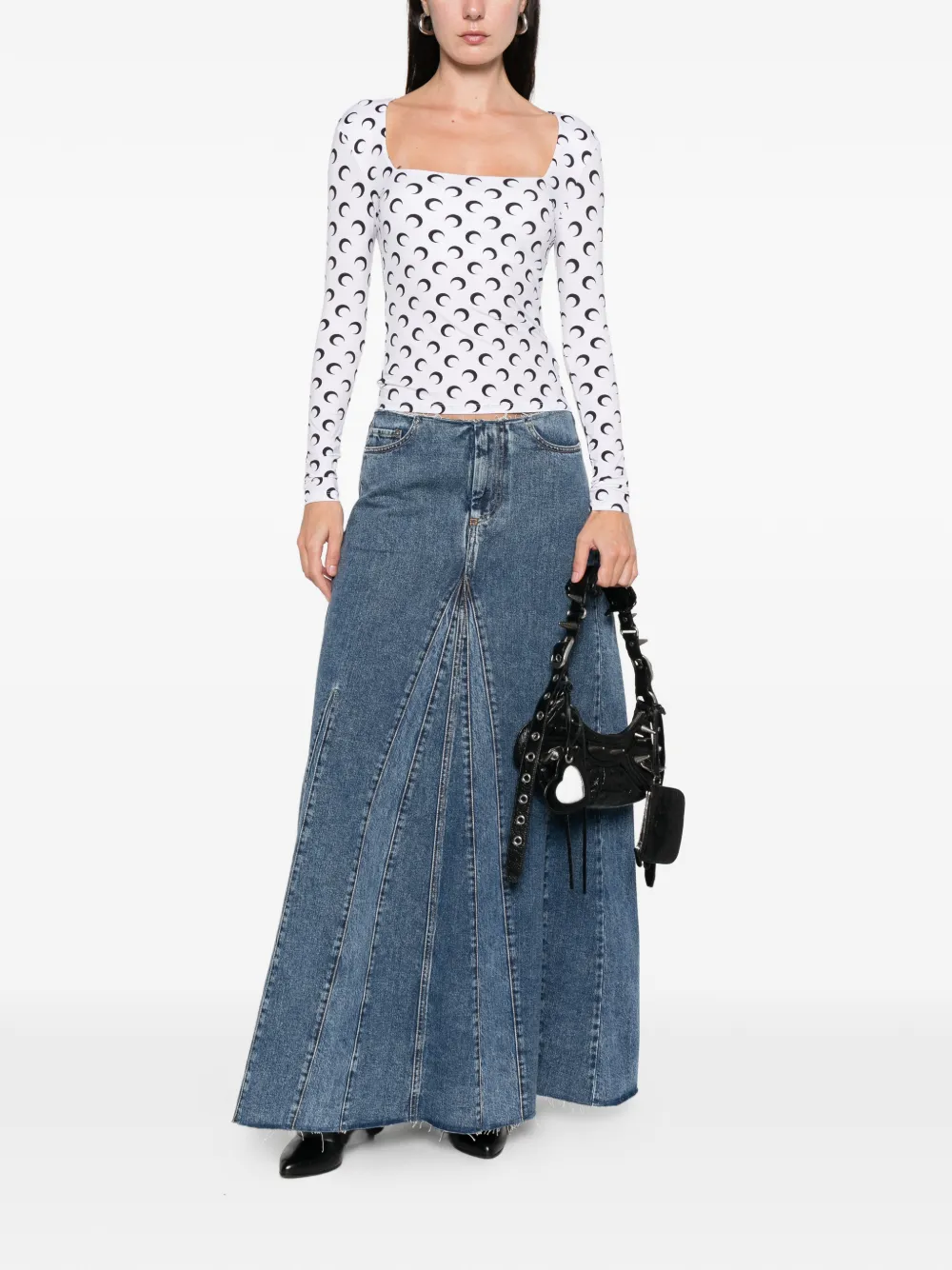 Marine Serre Moon square-neck top Wit