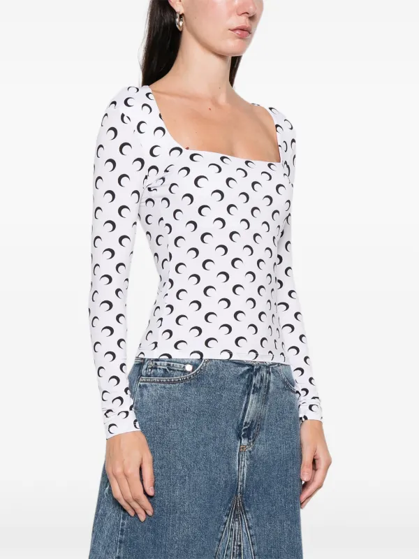 Marine Serre Moon square-neck Top | White | FARFETCH