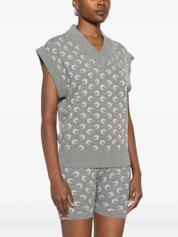 Marine Serre moon-jacquard V-neck Vest | Grey | FARFETCH