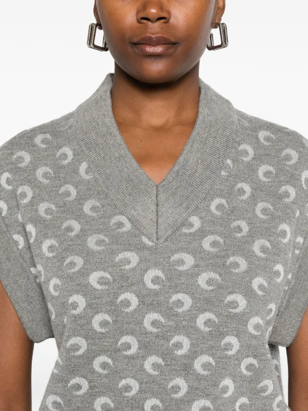 Marine Serre moon-jacquard V-neck Vest | Grey | FARFETCH