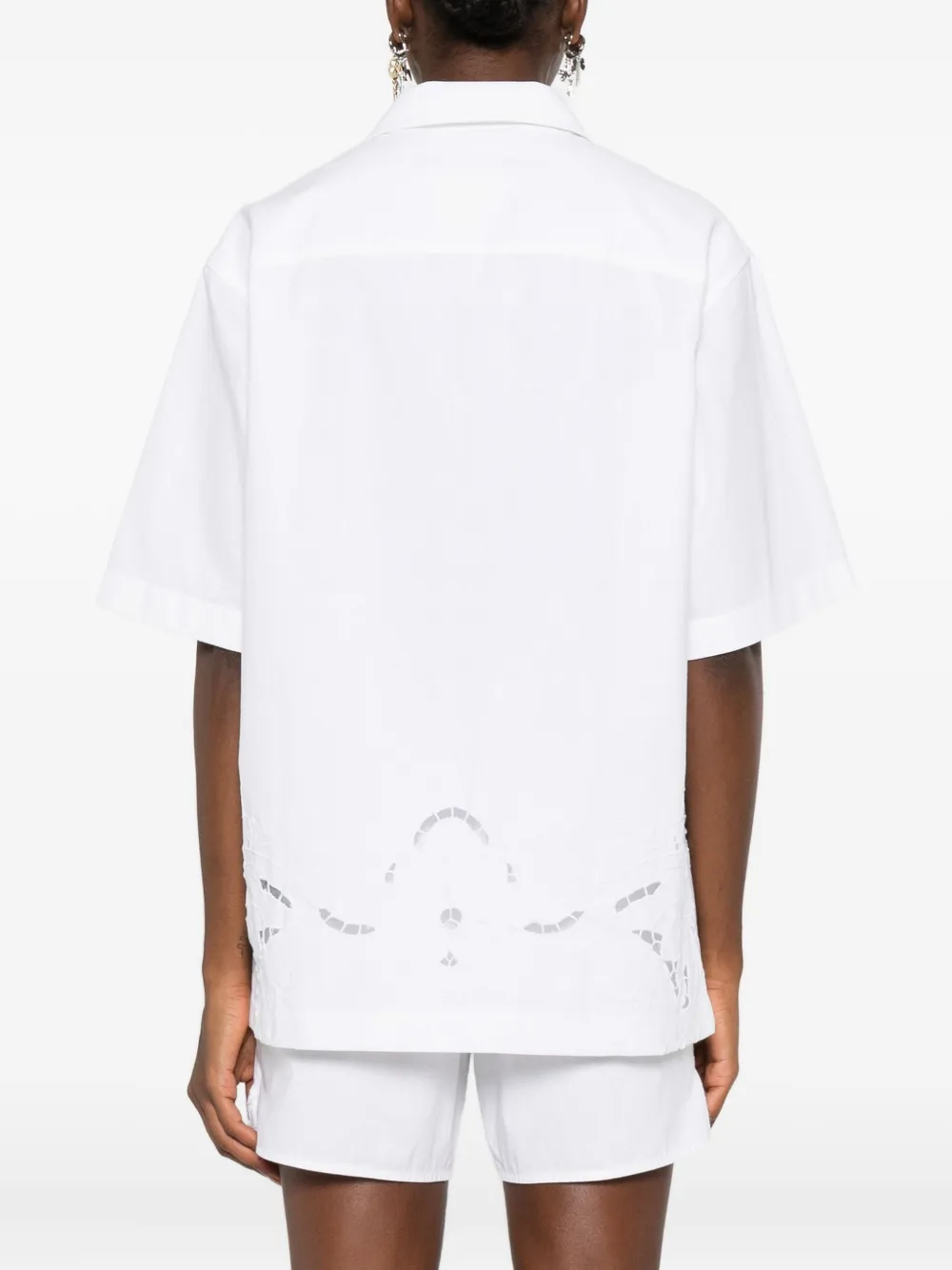 Marine Serre Blouse met kanten vlakken en korte mouwen Wit
