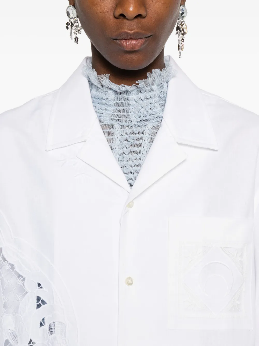 Marine Serre Blouse met kanten vlakken en korte mouwen Wit