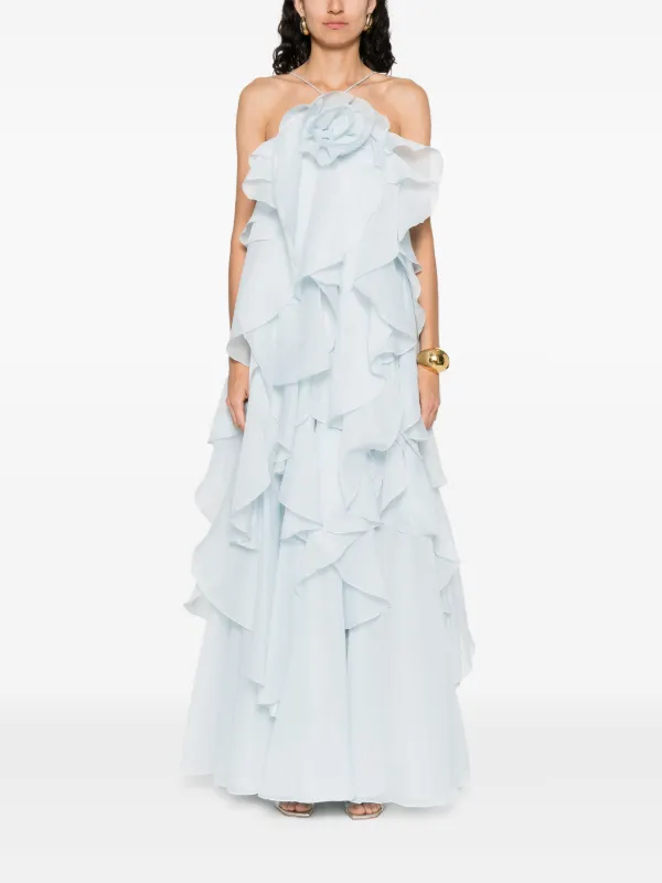 aje pandorea layered maxi dress blue Aje Pandorea Layered Maxi Dress in Blue HONEY HIRE BOUTIQUE