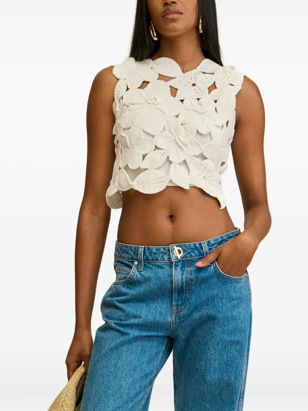 Cult Gaia Harrington flower-lace sleeveless top Wit