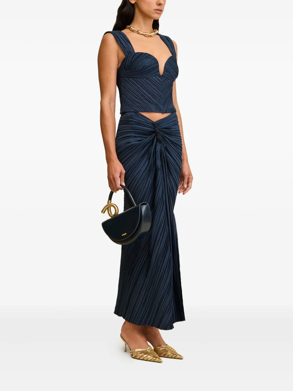 Cult Gaia pleated sweetheart-neck top Blauw