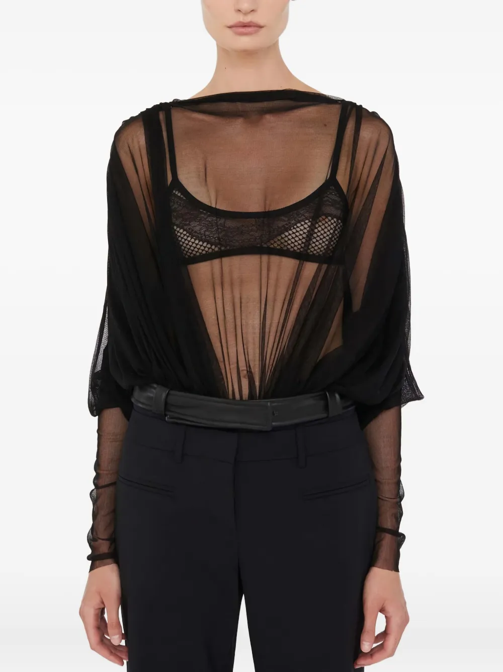 Christopher Esber sheer draped bodysuit | Black | Image 1