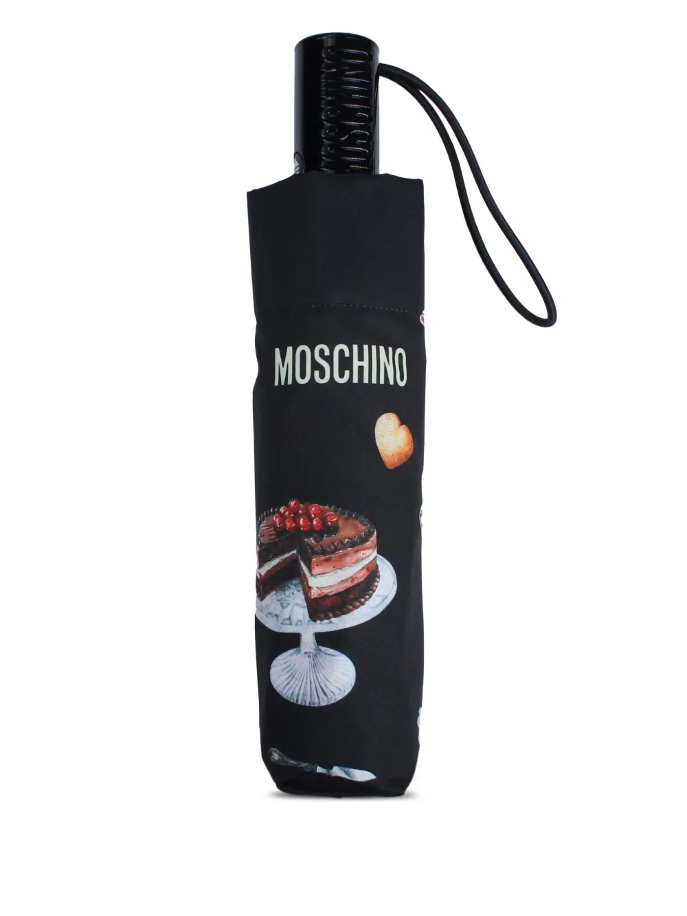 Moschino Paraplu met dessertpatroon Zwart