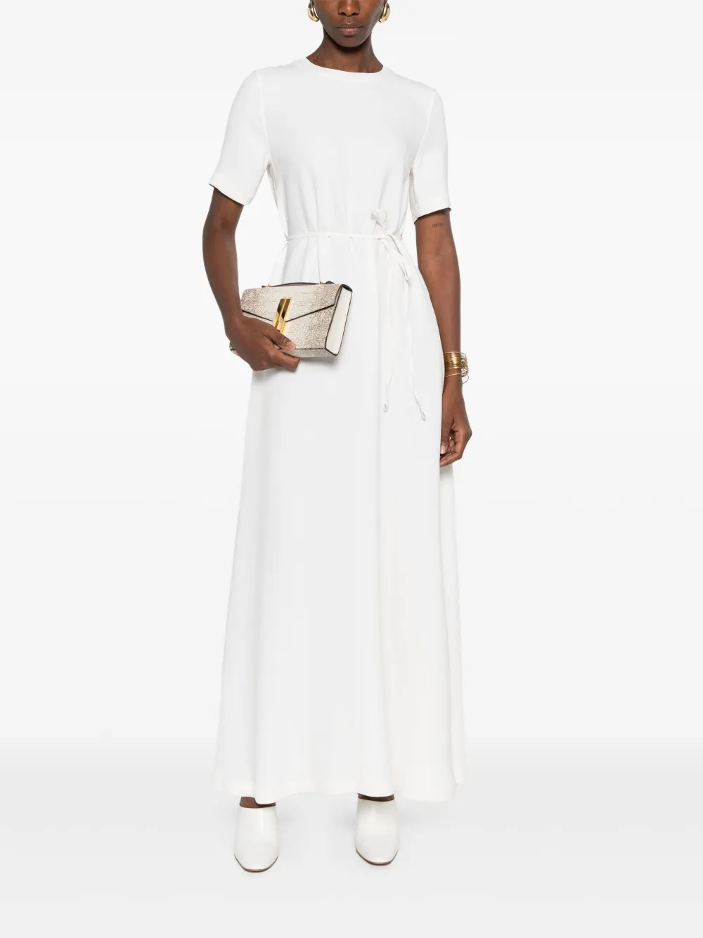 Brioni Zijden jurk met korte mouwen Beige