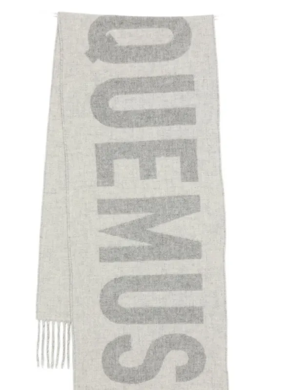 Jacquemus Logo Fringed Scarf | Grey | FARFETCH