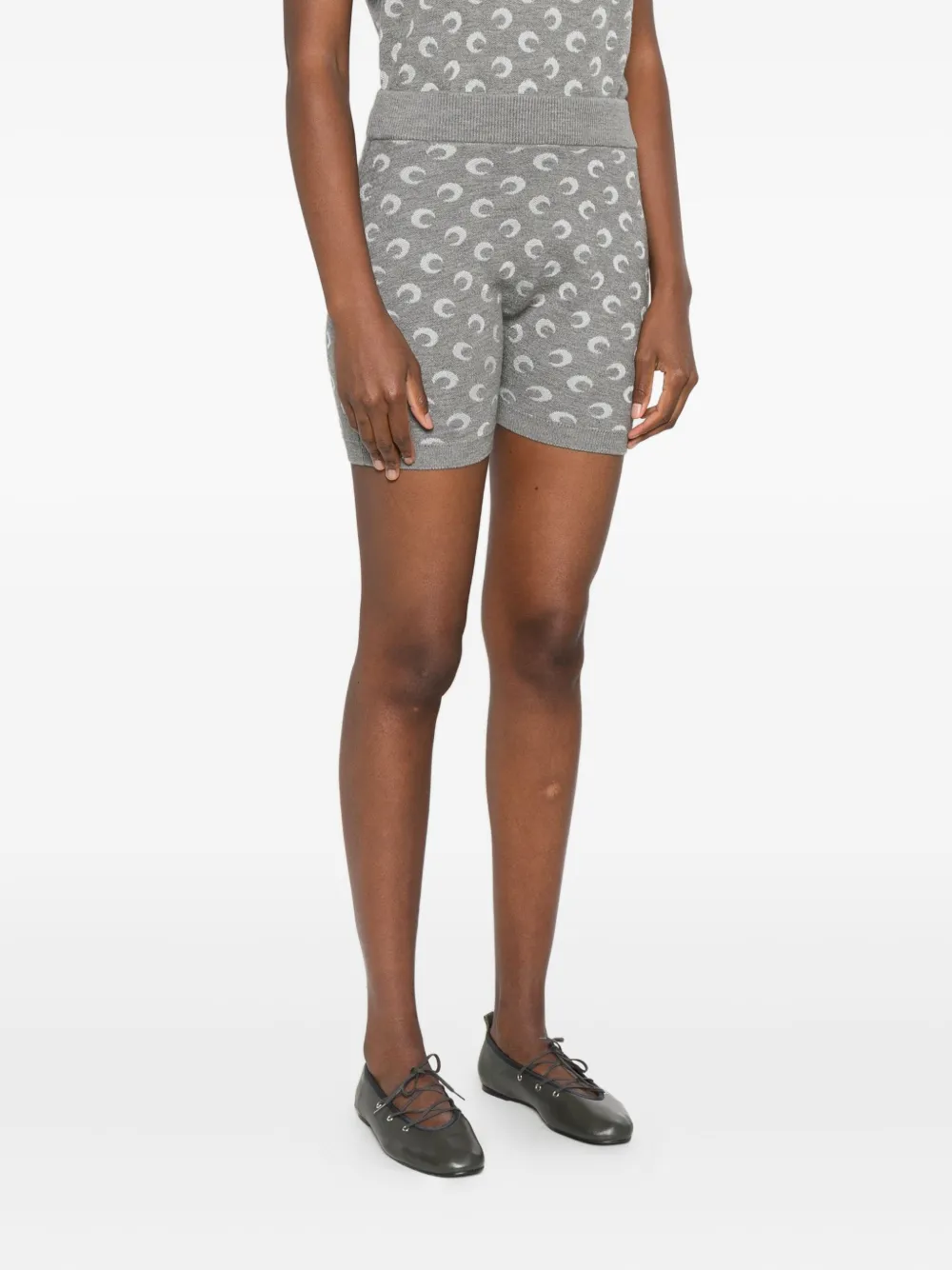 Marine Serre Moon Jacquard Knitted Shorts In Gray