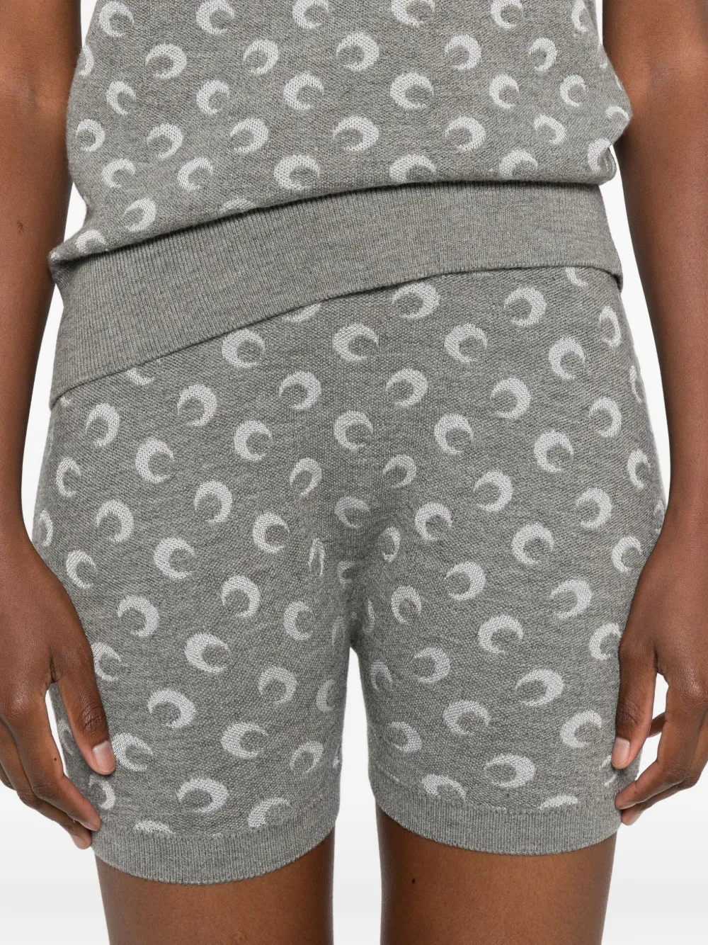 Marine Serre Moon Jacquard Knitted Shorts In Gray